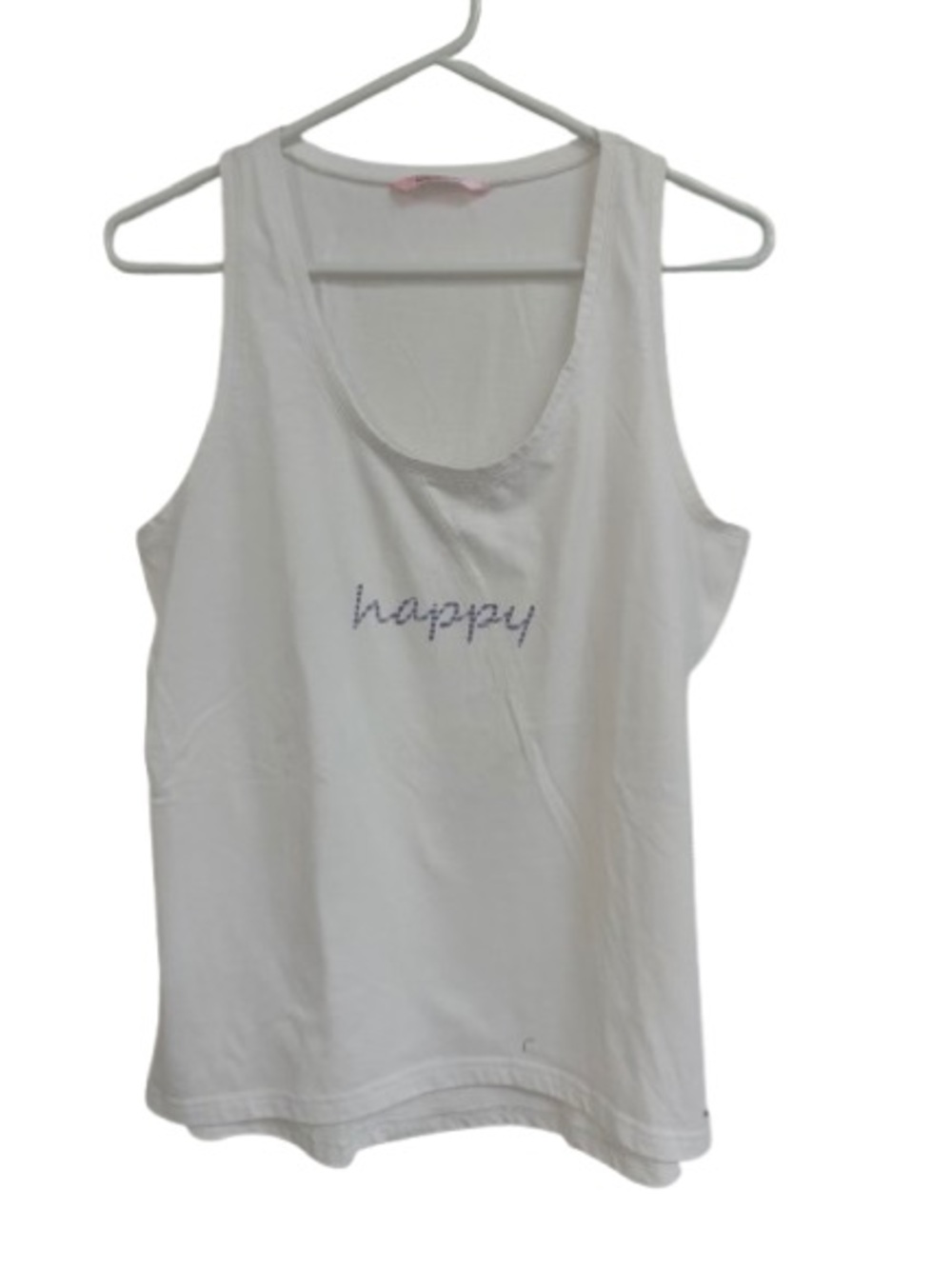 La Vie En Rose White Tank Top/Pajama Top with 'happy' Script